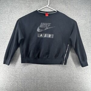 Nike Air Cropped Sweater Women Size Small Black Fleece Size Zip Activewear